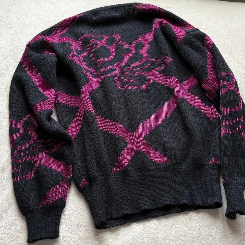 Vintage Phil Carry 1980s Sweater Jumper Acrylic Nylon Medium Black Fuchsia - Picture 9 of 9